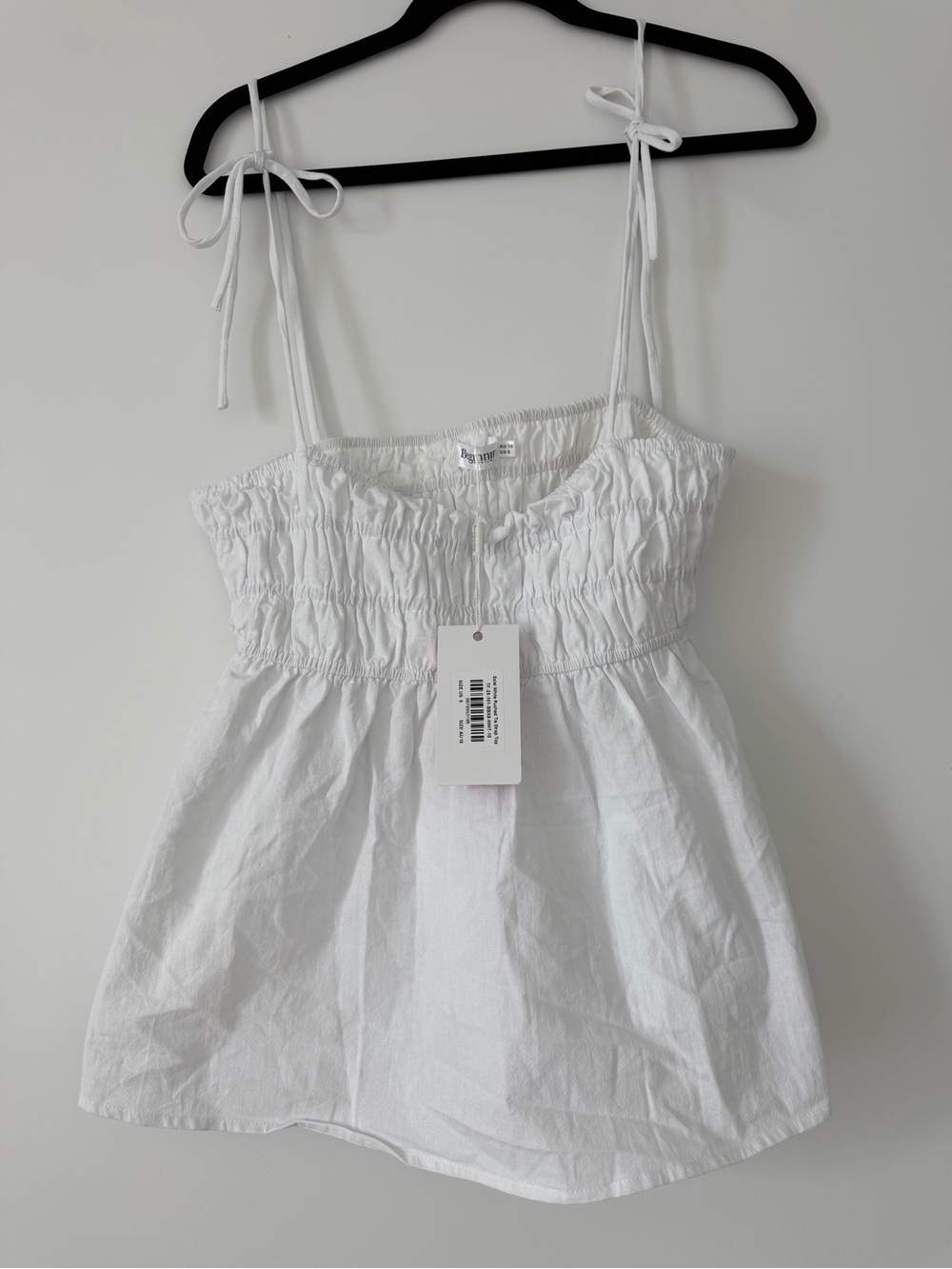 White Smocked Tie-Shoulder Cotton Camisole